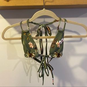 Montce Euro Bow Halter Bikini Top size small green floral